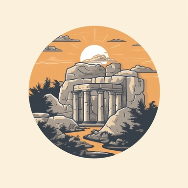 Design an image for the Ancient Ruins that evokes a sense of inspiration and wonder. The image should have a neutral color palette and clean, sleek lines. Create a modern and minimalist design, resembling a sticker or clipart, while capturing the essence of ancient Greek ruins from the Archaic period. The image should evoke a feeling of discovery and curiosity, inviting players to uncover the secrets of the past as they explore the game board. Let the design inspire a sense of awe and ignite the