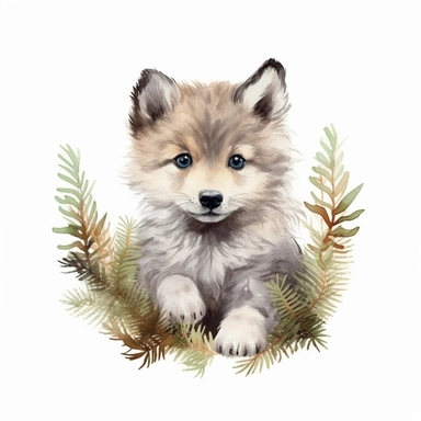 woodland animal cute baby wolf watercolor clipart detailed
