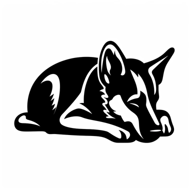 simple monochrome outline of a sleeping Belgian Malinois dog, cute, clipart