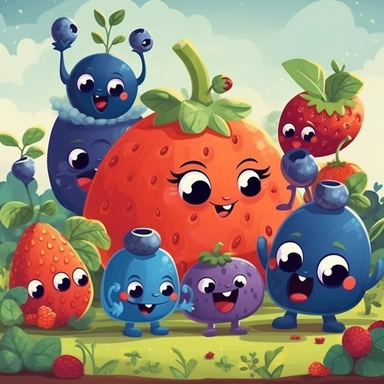 happy blueberry with apple friends and strawberry friends in juicy park clipart 8 HD