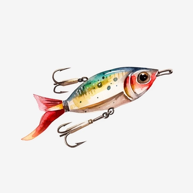 Watercolor fishing lure clipart, white isolated background, space out, hd
