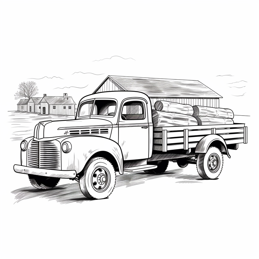 svg clipart black line cartoon drawing of a farm truck vintage, family ...