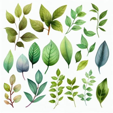 green small leaves clipart, watercolor