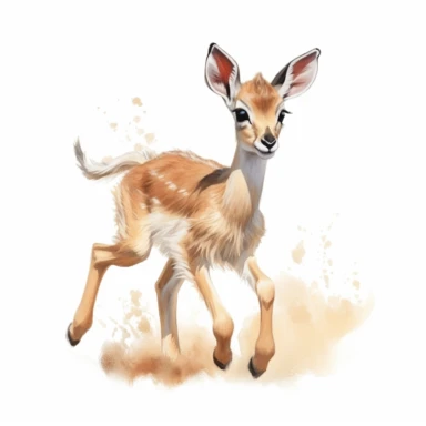 cute gazelle fawn, prancing with joy, its graceful movements captivating, soft pastel colors, clipart, on a white background
