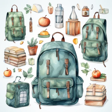 back to school clipart set, pastel Watercolor pencil sketch isolated on white background, sparklecore, schoolhouse