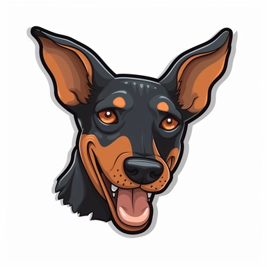 cute Doberman Pinscher, happy and smiling, bold line, clipart, sticker, white background, no shadow, 8k detail
