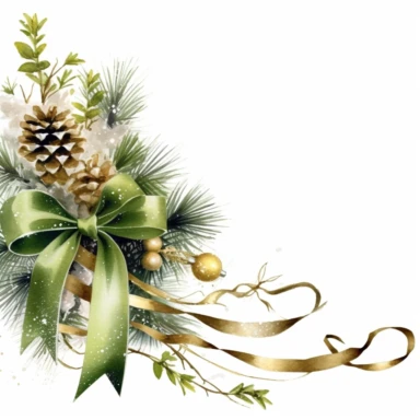 clipart with white background, pine boughs with pretty Christmas bow as a page border, clearly defined separate image, high quality--ar3:4-no mockups, watermarks, numbers, writing, letters--q2--v5.1--s1000