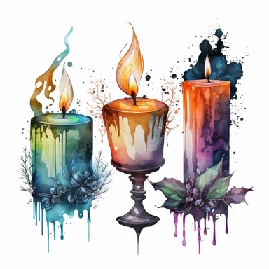 halloween candles water color and hyperrealistic. white background. no tags. CLIPART