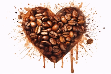 Watercolor, Craft a heart shape using coffee beans or coffee cup stains clipart, hd, on a white background, spaced out