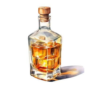 bottle of whiskey water color clipart, white background