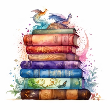 one pile of enchanting books that reveal fantastical and magical worlds when their covers are opened Watercolour Fantasy Books clipart