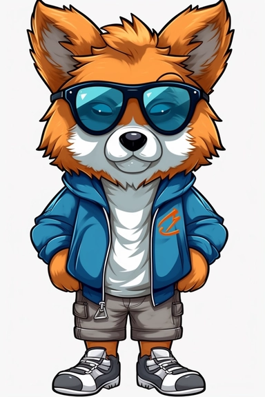 cool shelty clipart with feet cartoon, wearing sunglasses, with no background