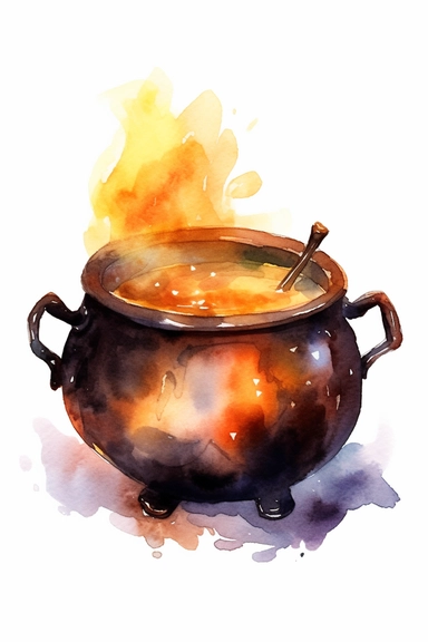 cauldron watercolor clipart cute isolated on white background