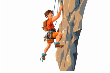 Rock climbing, clipart, white background, cartoon ,