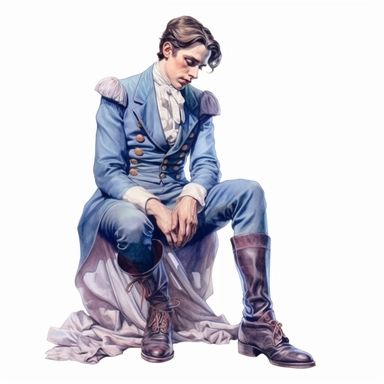 A beautifully illustrated victorian male lord in varying hues sitting down and taking off his shoes ,fancy vintage boots, octane render, hyperrealistic, stunningly handsome, refined and sophisticated, Hand drawn, roberto ferri ,realistic watercolor, Clipart, watercolor, white background, intricate detail