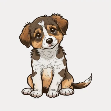 cartoon of mutt mixed puppy, cute, funny, clipart style, vector style, character by Cory Loftis, white background v4 ar2:3
