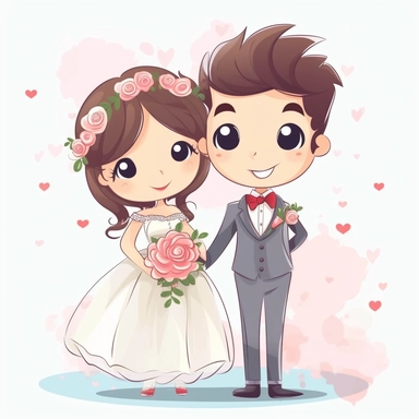 wedding clipart of bride and groom smiling together stock photo and, in the style of cute and dreamy, valentine hugo