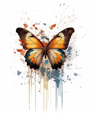 one butterfly colorful on a white background, in the style of florian nicolle, realistic clipart, serge marshennikov, orange, fantastical creatures, sky-blue and maroon, conceptual painting, no watermark, text,,professional lighting,cinematic lighting, long shadows, saturated contrast, hyperdetailed,32k,v--5.0
