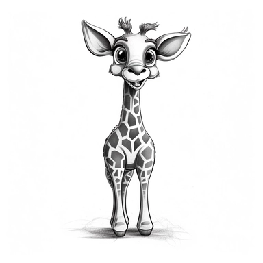 pixar baby happy Giraffe clipart, simple line art, monocromatic, isolated on white background, color image, full body, stroke line art, for toddler coloring, 8k, Sticker