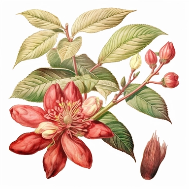 Clipart, vintage, watercolor, Aesculus Pavia, five-palmate, botanical illustration, hand drawn, texture