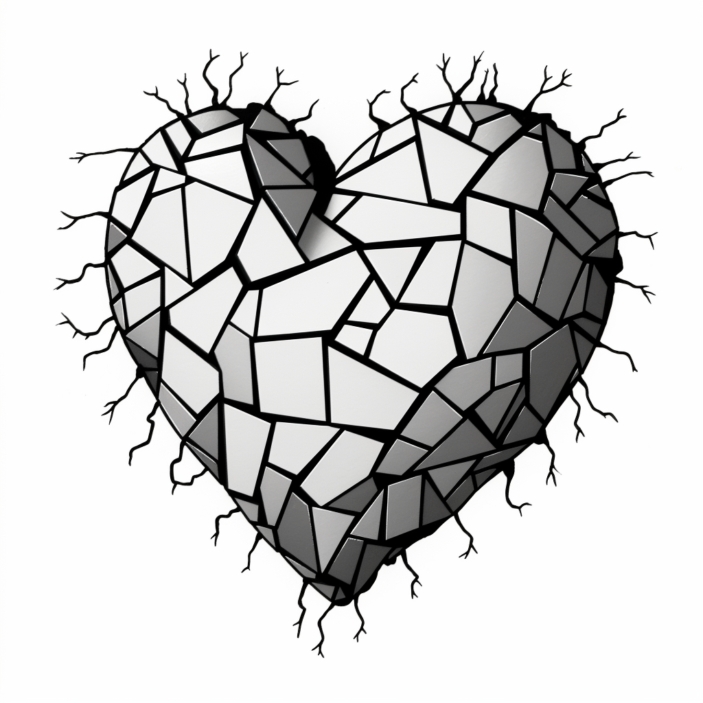 broken heart, one line, black and white, Clipart, white background, no ...