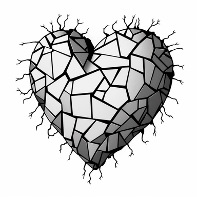 broken heart, one line, black and white, Clipart, white background, no text, no caption