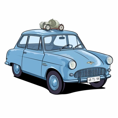 ford anglia from harry potter, only car, noman, in blue color, in ghibli style, clipart