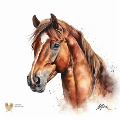 Mustang Horse, highly detailed, watercolor, clipart, illustration, white background, digital painting, paper crafting, no signature, no text