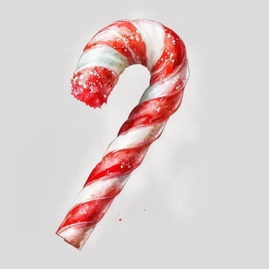 Watercolor Red Candy Cane clipart, solid watercolor, detailed, isolated white background. Red Candy Cane clipart, on white background