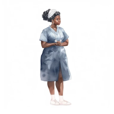 single black overweight woman nurse watercolor clipart. Full body