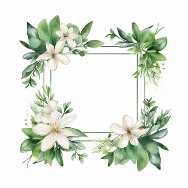 Watercolor Jasmine Frame, Green Floral Frame, Watercolor Green Flowers, Wedding Clipart, Floral Frame, Wild Floral Clipart