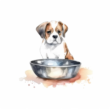 Watercolor dog bowl clipart, white isolated background, space out, hd