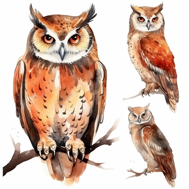 watercolor owl clipart - watercolor clipart - watercolor bird, single design, detailed