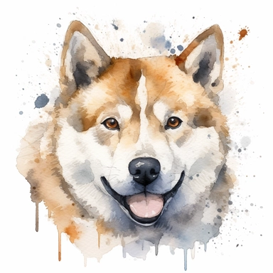 Akita Inu dog face, watercolor, sharp illustration clipart, insane detail, white background