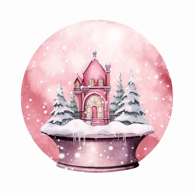 Cute christmas snow globe pink watercolor clipart