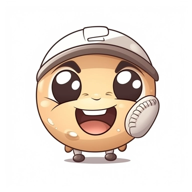 fantasy happy cute baseball player mamal face, cartoon, clipart, mascot, isolated on white background