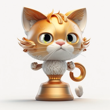 Cute pixar style cat trophy, colourful illustration, high definition, 8k, very detailed, fine detail, sharp focus, illustration, white background, clipart