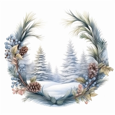 stunning christmas frame made of snowy fir branches , beautiful Christmas clipart, soft faded colors, beautiful watercolor art by Marjolein Bastin, Thomas Kinkade, Carl Larsson, Norman Rockwell, Susan Wheeler, isolated on white background