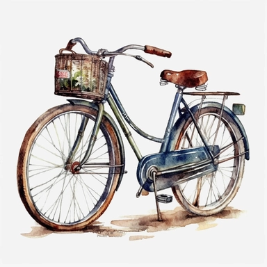 vintage bicycle, watercolour, clipart