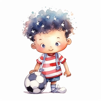 cute Watercolor cartoon happy team USA soccer player, clipart, white background