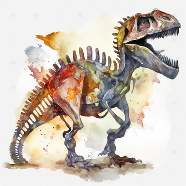 Watercolor dinosaur fossil clipart, white isolated background, space out, hd