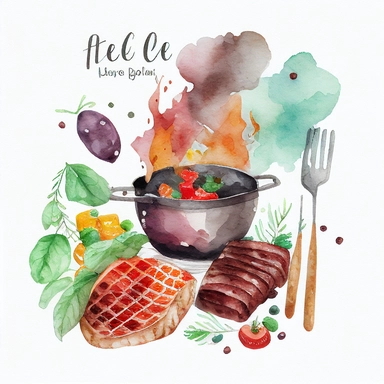 BBQ clip art, watercolor, white background, no caption