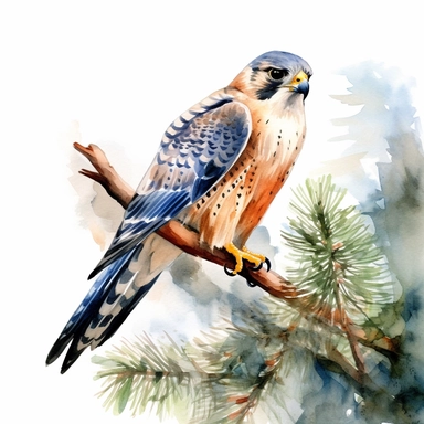 An endearing watercolor Falcon bird clipart of Falcon bird tree and branches 300DPI