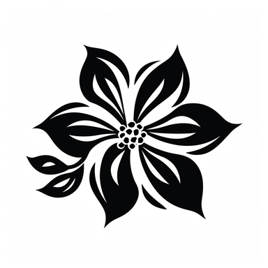 A black silhouette of a flower with 5 petals on a white background in clipart style.