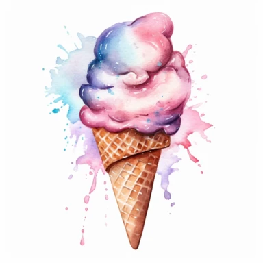 watercolor ice cream cone clip art white background
