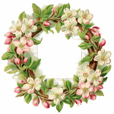 Vintage 1920 Apple Blossom Oval Floral Wreath Illustration, Chromolithograph, Die Cut, 1920s Illustration, Vintage, Chromolithograph, Colorful, Antique, Ephemera, Clipart, 8k, Isolated on white