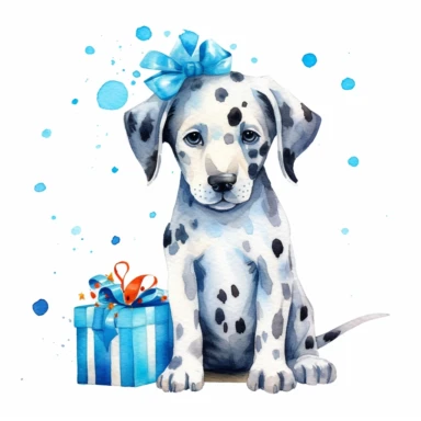 watercolor clipart white background moving living blue cartoon cute puppy dalmatian dog birthday