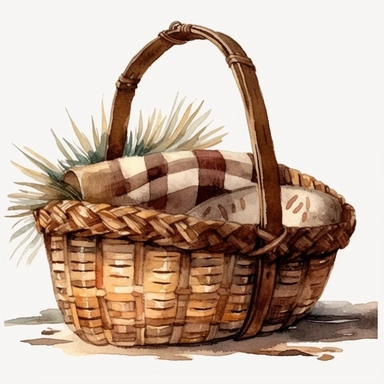 Beach basket, brown color, clipart, watercolor, illustration