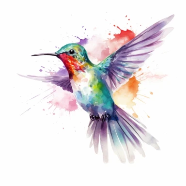 humming bird, water color style, clipart, white background