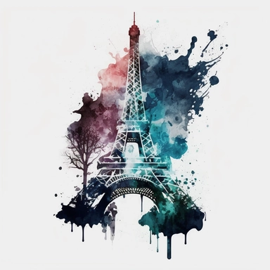 eiffel tower watercolour style clipart with white background